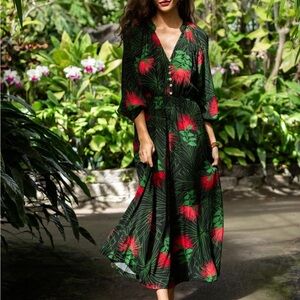 Ava Sky Fighting Eel Green and Red Legua Floral Caroline Jumpsuit Small Pink